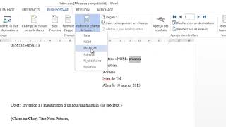 CREER UN PUBLIPOSTAGE SUR WORD A PARTIR D'EXCEL