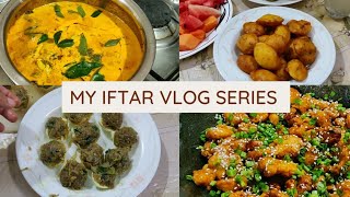 Iftar Vlog🌙Mango fish curry/Egg pakoda/Potato chips Pakoda/Chicken Manchurian/Ramadan series 2023