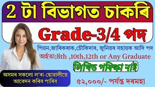 2 টা বিভাগৰ চাকৰি আহিল - Assam Jobs 2024 | Assam Jobs vacancy 2024 | Jobs in Assam I Assam Govt. Job