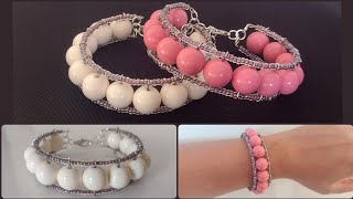 Bracelete/Pulseira de bolas e miçangas com arame de mola @vivendoaprendendo5110