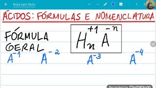 Ácidos: formulação  e nomenclatura