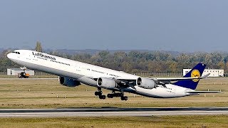 Lufthansa Airbus A340-600 takeoff at Düsseldorf Airport