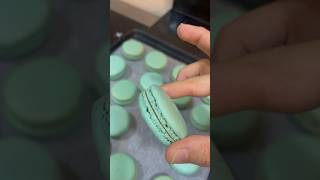 Pistachio macarons #pistachio #macarons #stepbystep #qatarlife #qatarhomebaker #tealmacarons #shorts