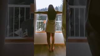 Indian Girl in Towel only | Having a look from her balcony shutting on the curtains