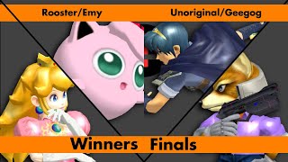 Rooster (Puff)/Emy (Peach) vs Unoriginal (Marth)/Geegog (Fox) - Rocketown Rumble #4