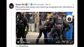 法國警察毆打沒有疫苗護照，至百貨公司購物的女士 French police beat up women without vaccine passport in a department store