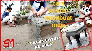 cara mudah membuat meja dari semen..