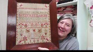 Flosstube #91 - Sampler September, Antique Samplers, and a Gorgeous Antique Sewing Box