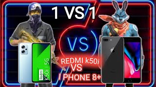 Redmi k50i VS I Phone 8 palss free fire game pela 1 vs 1😎 1tap inposible