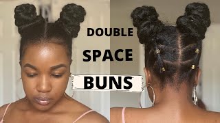 HAIRSTYLE FOR NATURAL HAIR: DOUBLE SPACE BUNS | BRAIDING HAIR | PROTECTIVE STYLE TYPE 4 HAIR