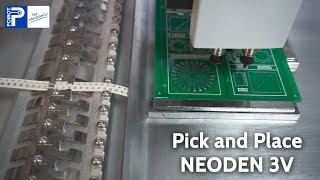 Pick and place Neoden 3V instalando componentes smt 0805, 0603 y QFP48