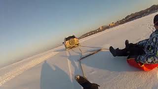 Riding on the frozen sea, Russia