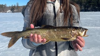 Ice fishing for Togue lake trout Maine