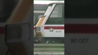 First in Class. Class 90 with DVT 82109 filmed in 1990, Stockport. British Rail in the North West.