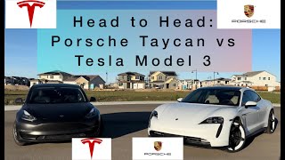 Head to Head: Tesla Model 3 and Porsche Taycan #porsche #vs #tesla   #sports #comparison #india #usa