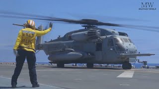 CH-53E and MV-22B Conduct Flight Deck Quals on USS Tripoli