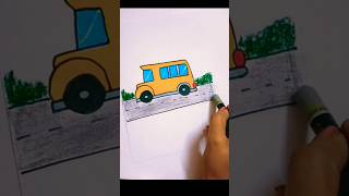 Draw school Bus #howtodraw #youtubeshorts #artforkids #drawing #shortvideo #scenery