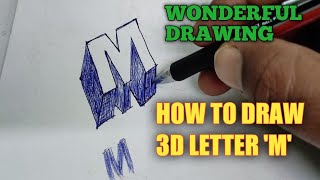 How To Draw 3D Letter 'M' | 3d Letter A to Z Drawing with Pencil|Floating m drawing