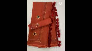 Pure Linen plain color with French Knot Hand embroidery Multicolor quality thread work saree