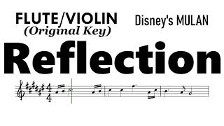 Reflection Flute Violin  Original Key Sheet Music Backing Track Partitura Disney's Mulan