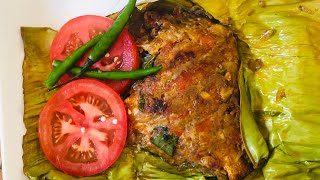 Kerala style fish pollichad with coconut milk | pomfret fry in banana leaf