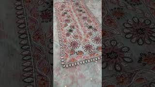 Cream Maheshwari silk delicate embroidery neck unstitched and digital print dupatta #Ethnicbffs