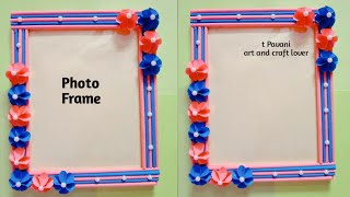 DIY Photo Frame making with paper sticks and flowers || Photo Frame making