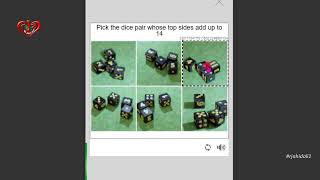 Pick the dice pair whose top sides add up to 14 #FunCaptcha