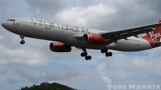 Virgin Atlantic A330 Smokey Touchdown | InterCaribbean Airways E145LR & CRJ700 landing in Antigua