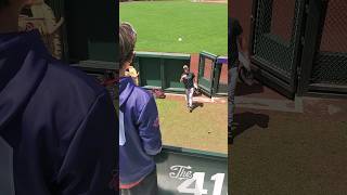 aiden gets a ball at the Marlin's vs giants game.