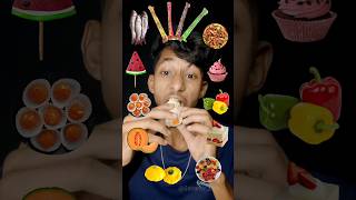 Emoji Food Eating Challenge🥵||Cake,🍰laddu,🧃🐟🫑🍊 || #shorts #asmr #food #mukbang