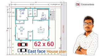 62 x 60 East face house plan