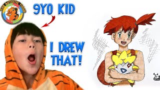 9yo Autistic Savant Draws - Misti and Togepi and Ash | Pokemon