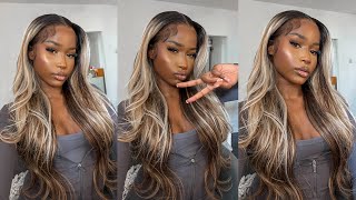 THIS COLOR😍 BROWN BLONDE HIGHLIGHT BODY WAVE WIG INSTALL & STYLE | Asteria Hair