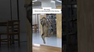 So scary, there is a dancing wolf in the library.