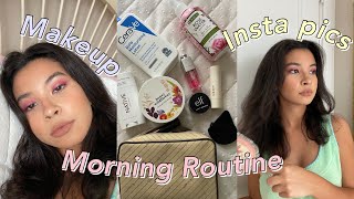 My Morning Routine | Staying in, doing my makeup, skincare, + taking pictures!!