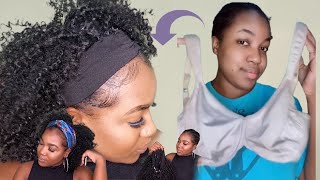 HOW TO MAKE YOUR OWN HEADBAND WIG (USING A BRA???) | DIY KINKY CURLY HEADBAND WIG UNDER $25