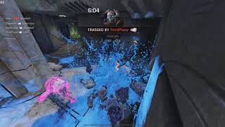 Quake Champions custom match with bots, but it's just blue gibs