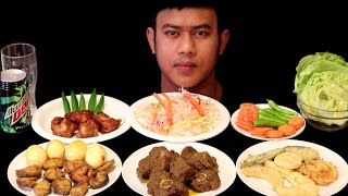 SPICY MUTTON CURRY, FISH FRY, CHICKEN FRY AND EGG |  EATING SHOW