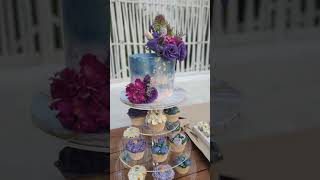 Lilac and Plum Themed Wedding Cake and Cupcake Arrangement