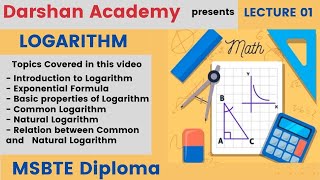 Logarithm Lecture 01 || MSBTE Diploma || 1st Sem || Basic Mathematics || by Darshan Academy