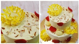 2 Tier Rasmalai Cake | How to make Dahlia flowers?