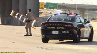 Inland CHP Traffic Break. I-215 S Just S/O 27th St On-Ramp For Ladder In Middle Lanes