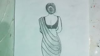 how to draw a backside girl with saree. drawing of girl