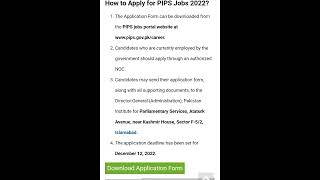 Pakistan Institute For Parliamentary Services:: PIPS Jobs 2022 #november2022 #latestjobs2022