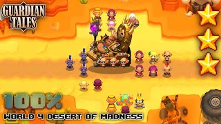 WORLD 4 - DESERT OF MADNESS 100% COMPLETION | ALL SUB STAGES AND QUESTS | GUARDIAN TALES.