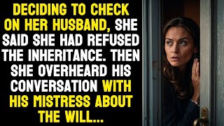 Deciding to check on her husband, she said she had refused the inheritance  Then she overheard