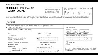 THOMAS CROOKS PROGRESSIVE, DEMOCRAT DONATION RECEIPT