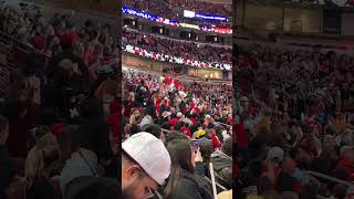 Benny The Bull flings popcorn on fans during Chicago Bulls vs Indiana Pacers game