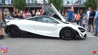 Mclaren 720S 810 HP Novitec &  Ferrari F12  leaving  Gr8 summer jam car event